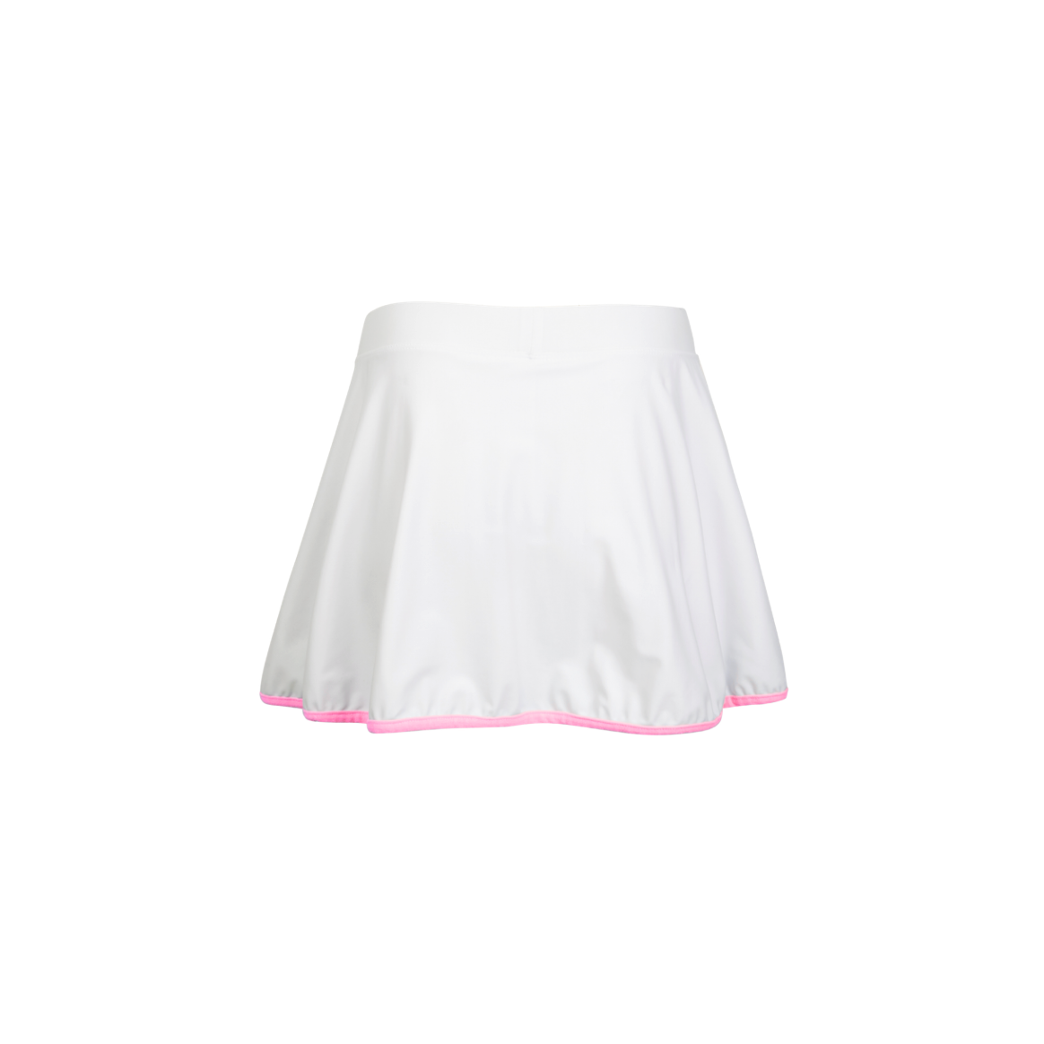 White tennis skirt with pink trim on a white background