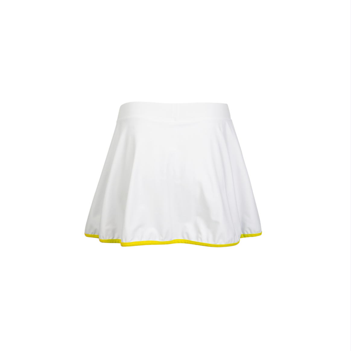 White skirt with yellow trim on a white background