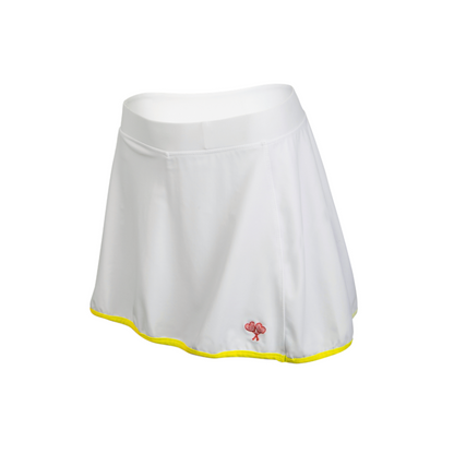 White skirt with yellow hem on a white background