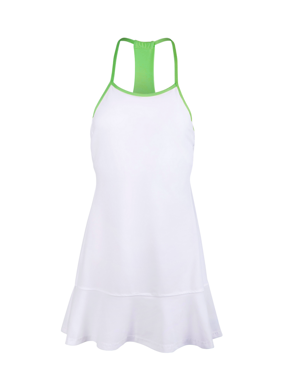 White dress with green straps on a white background