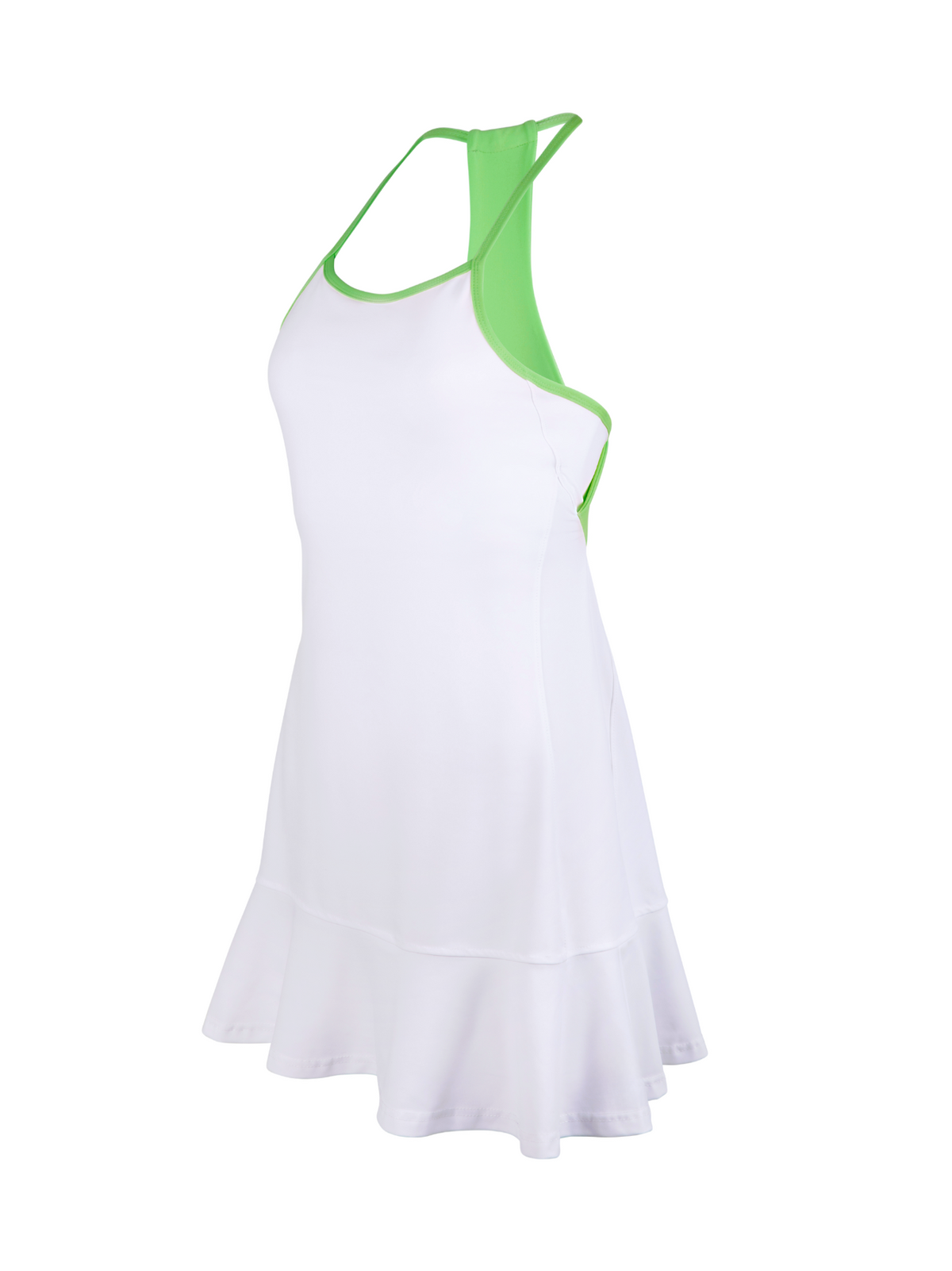 White dress with green straps on a white background