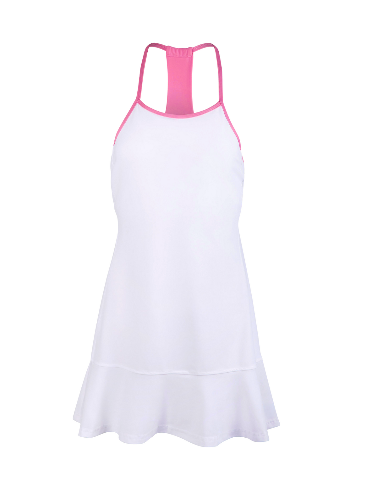 White dress with pink straps on a white background