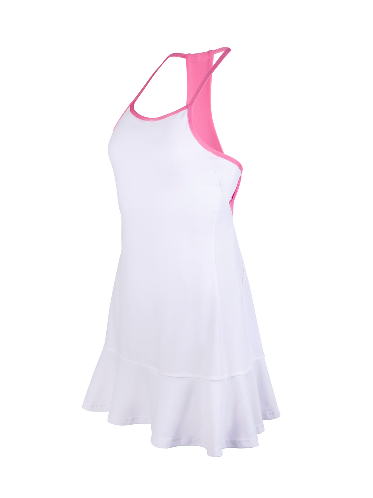 White dress with pink straps on a white background