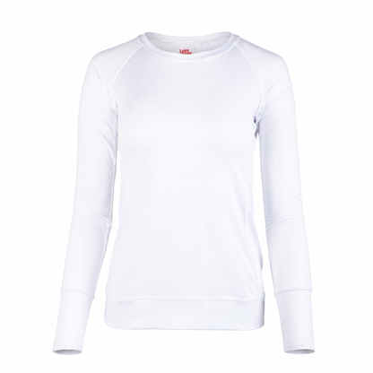 White long sleeve athletic top on flat white background