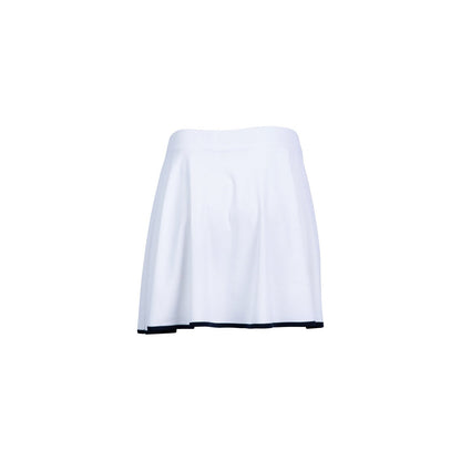 White skirt with navy trim on a white background