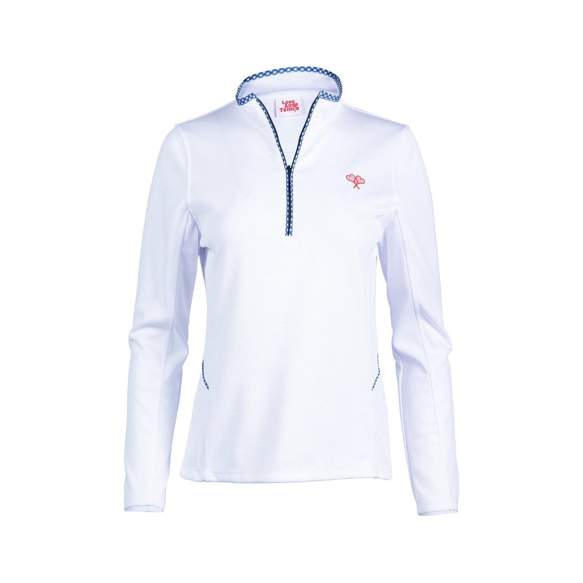 White long-sleeve shirt with a zipper on a white background