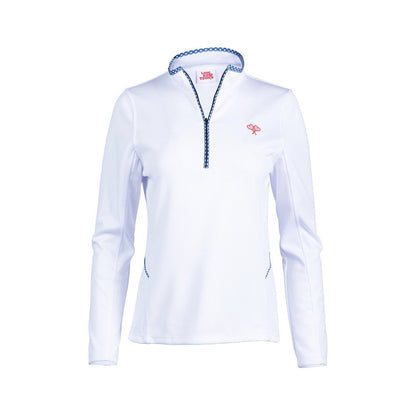 White long-sleeve shirt with a zipper on a white background