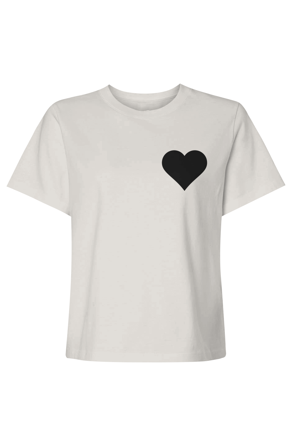 White t-shirt with a black heart on a white background