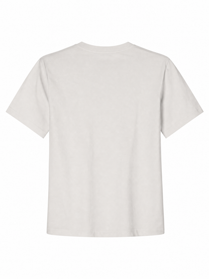 A plain white short-sleeve crewneck t-shirt shown from the back, isolated on a solid white background.